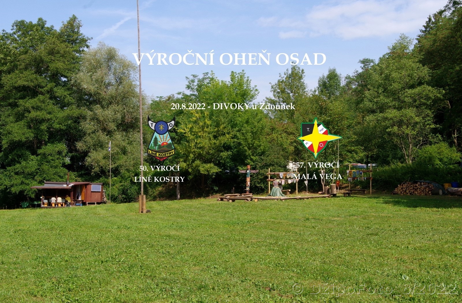 Výroční oheň osad 50.Líně Kostry a 57. Malá Vega 20.8.2022 Divoky u Zdounek