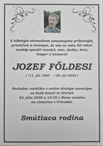 20.07.2026 nás opustil a na večný vander odišiel kamarát Jozef,,Feďo,, Főldesi T.O.Rowers