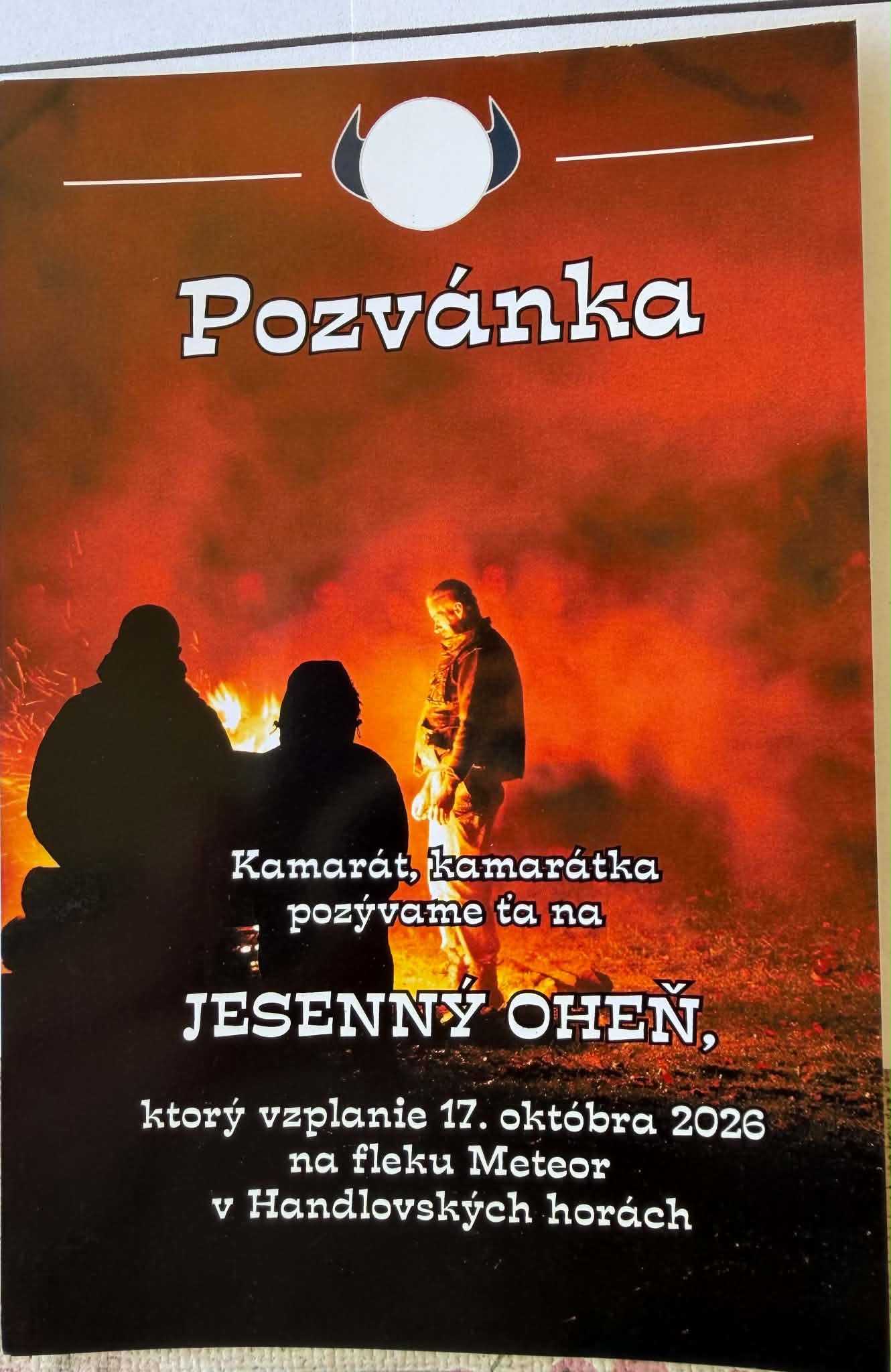 Pozvánka na Jesenný oheň ktorý vzplanie 17. októbra na fleku Meteor v Handlovských horách